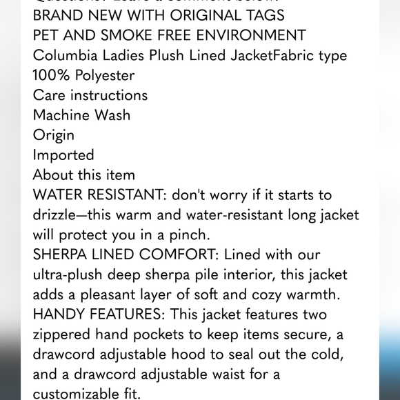 Columbia Ladies Plush Lined Jacket ~ BLACK - Picture 6 of 7